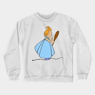 Cute little ginger girl blue dress looking in mirror Crewneck Sweatshirt